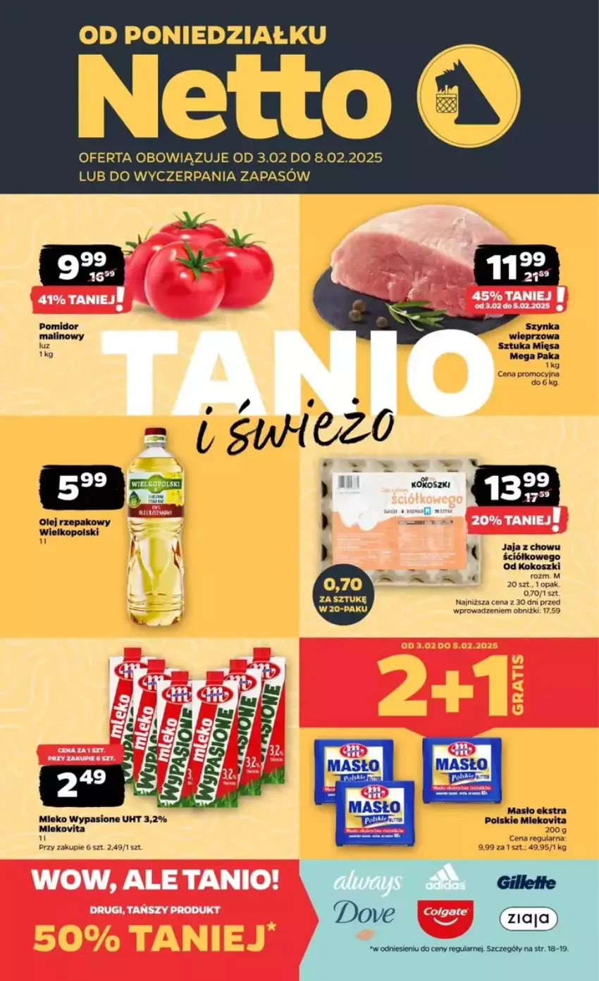 Gazetka promocyjna Netto - ważna 03.02 do 09.02.2025 - strona 1 - produkty: Fa, Jaja, Kokos, Kosz, Masło, Mleko, Mlekovita, Szynka