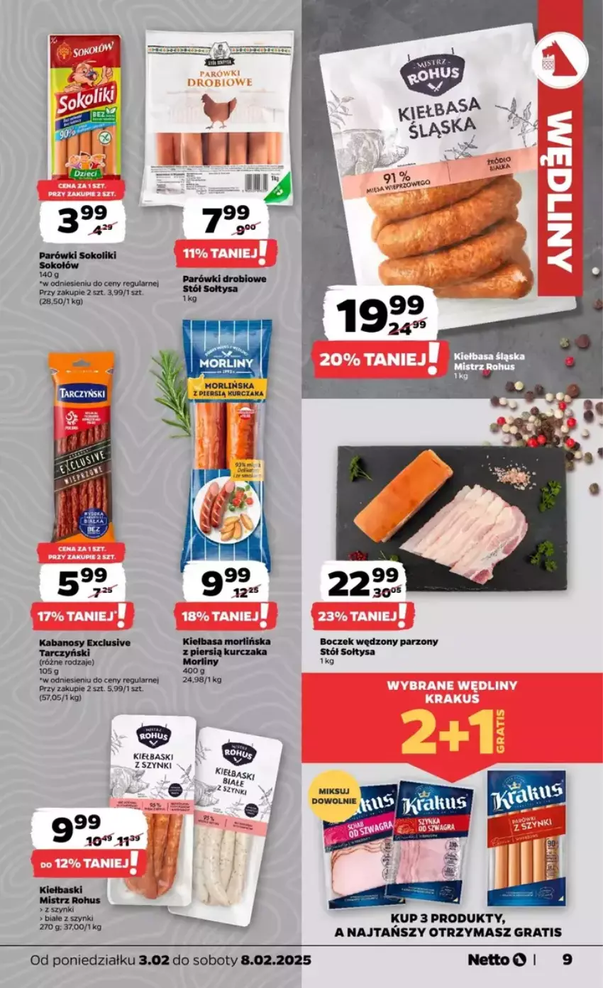 Gazetka promocyjna Netto - ważna 03.02 do 09.02.2025 - strona 8 - produkty: Gra, Kabanos, Kask, Kiełbasa, Kurczak, Morliny, Parówki, Parówki sokoliki, Sok, Stół, Tarczyński