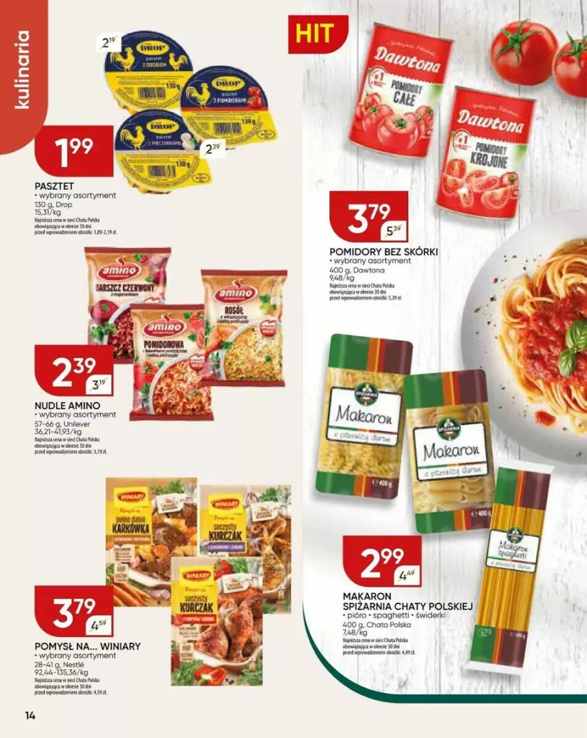 Gazetka promocyjna Chata Polska - ważna 18.04 do 24.04.2024 - strona 6 - produkty: Dawtona, Makaron, Pomidory, Spaghetti, Winiary