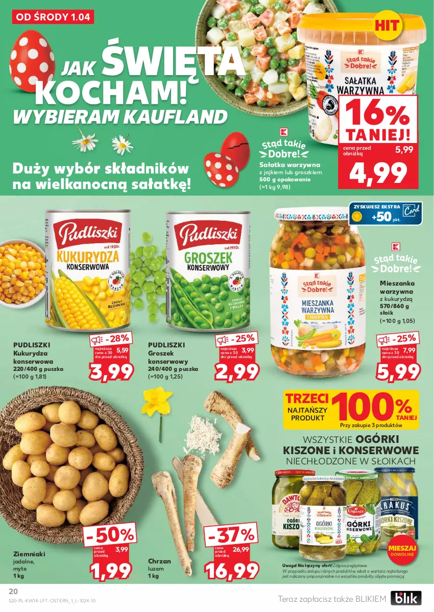 Gazetka promocyjna Kaufland - Gazetka tygodnia - ważna 01.04 do 08.04.2026 - strona 20 - produkty: Chrzan, Groszek, Koc, Kukurydza, Kukurydza konserwowa, Mieszanka warzyw, Por, Pudliszki, Sałat, Sałatka, Sałatka warzywna, Ser, Tera, Waga, Ziemniaki