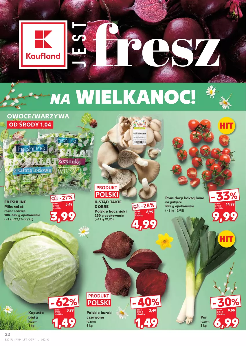 Gazetka promocyjna Kaufland - Gazetka tygodnia - ważna 01.04 do 08.04.2026 - strona 22 - produkty: Boczniak, Buraki, Owoce, Pomidory, Por, Sałat, Warzywa