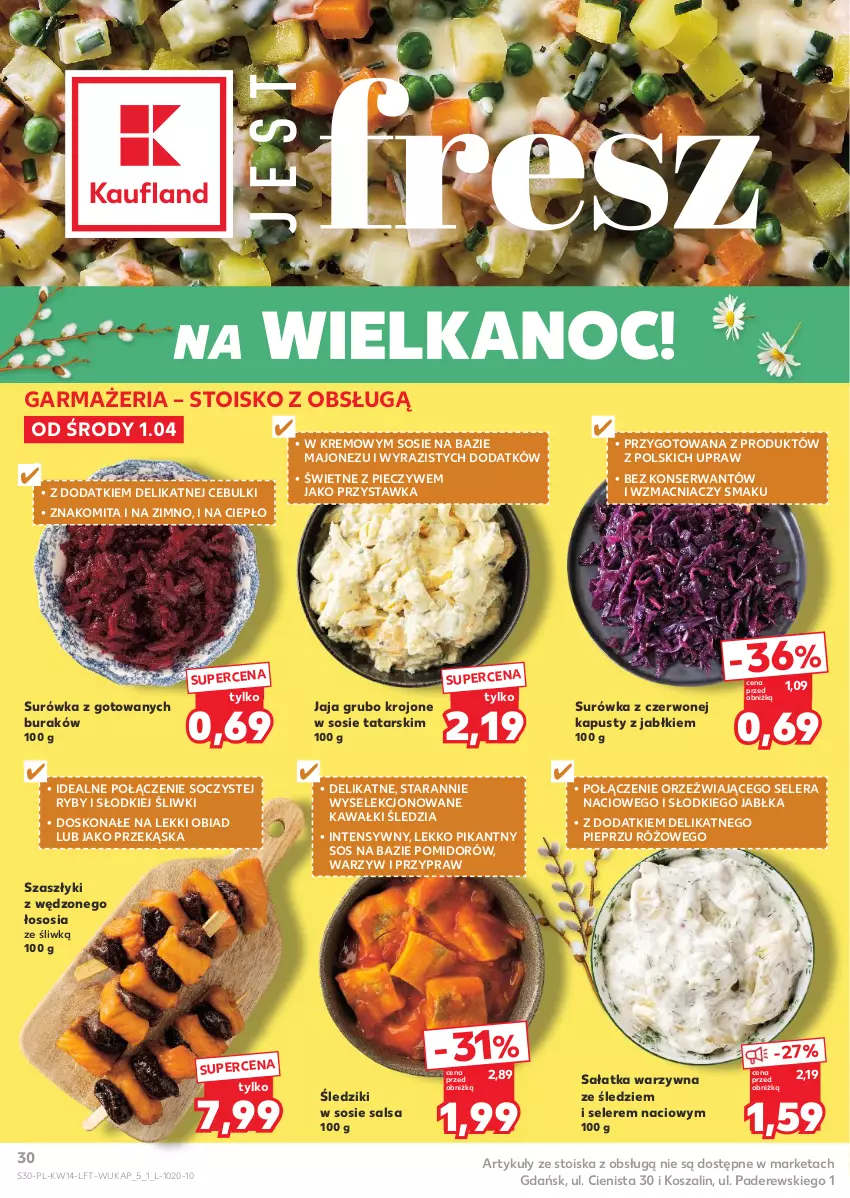 Gazetka promocyjna Kaufland - Gazetka tygodnia - ważna 01.04 do 08.04.2026 - strona 30 - produkty: Jabłka, Jaja, Kawa, Kosz, Majonez, Piec, Pieprz, Sałat, Sałatka, Sałatka warzywna, Salsa, Ser, Sos, Surówka, Szal