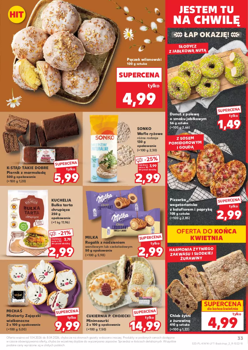 Gazetka promocyjna Kaufland - Gazetka tygodnia - ważna 01.04 do 08.04.2026 - strona 33 - produkty: Bułka, Bułka tarta, Chleb, Cukier, Donut, Kalafior, Milka, Mola, Pączek, Piernik, Rogal, Ryż, Sonko, Sos, Tarta, Wafle