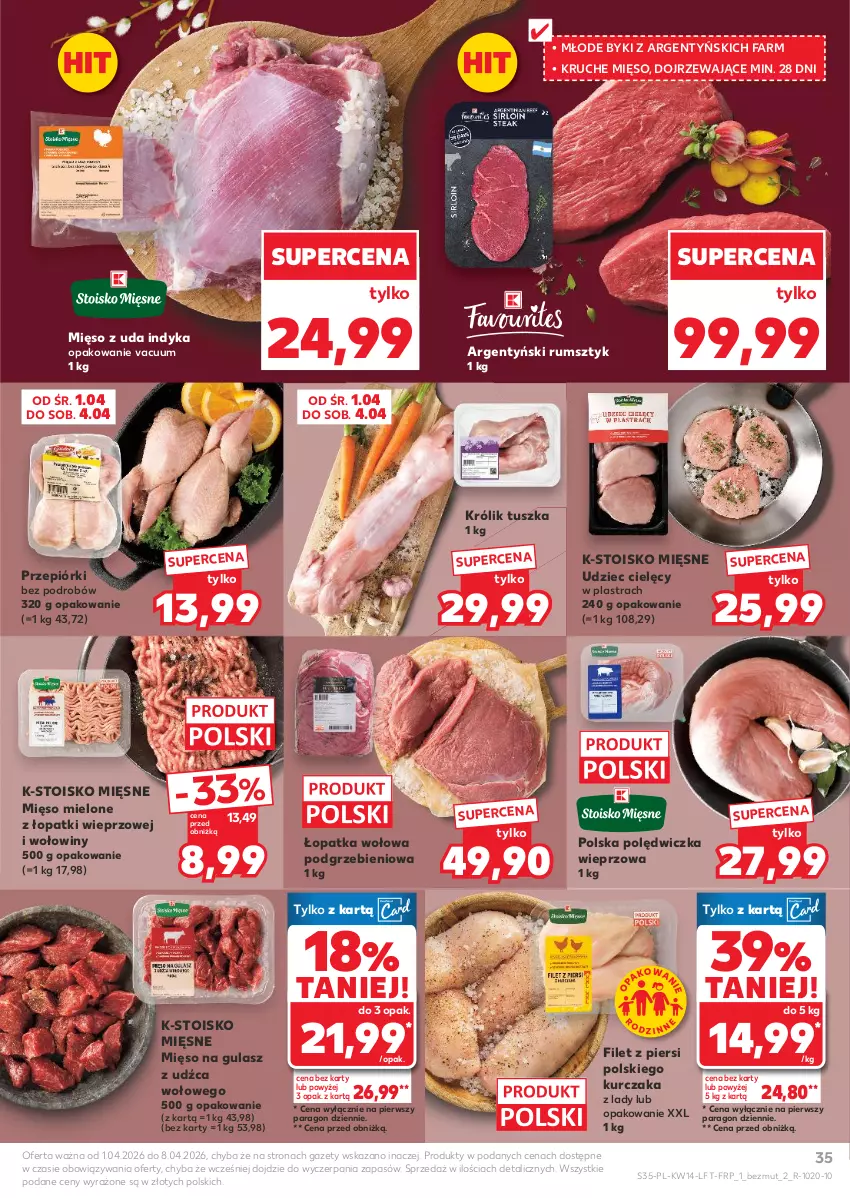 Gazetka promocyjna Kaufland - Gazetka tygodnia - ważna 01.04 do 08.04.2026 - strona 35 - produkty: Fa, Królik, Kurczak, Mięso, Mięso mielone, Mięso mielone z łopatki wieprzowej, Mięso na gulasz, Polędwiczka wieprzowa, Rum, Tusz, Udziec cielęcy