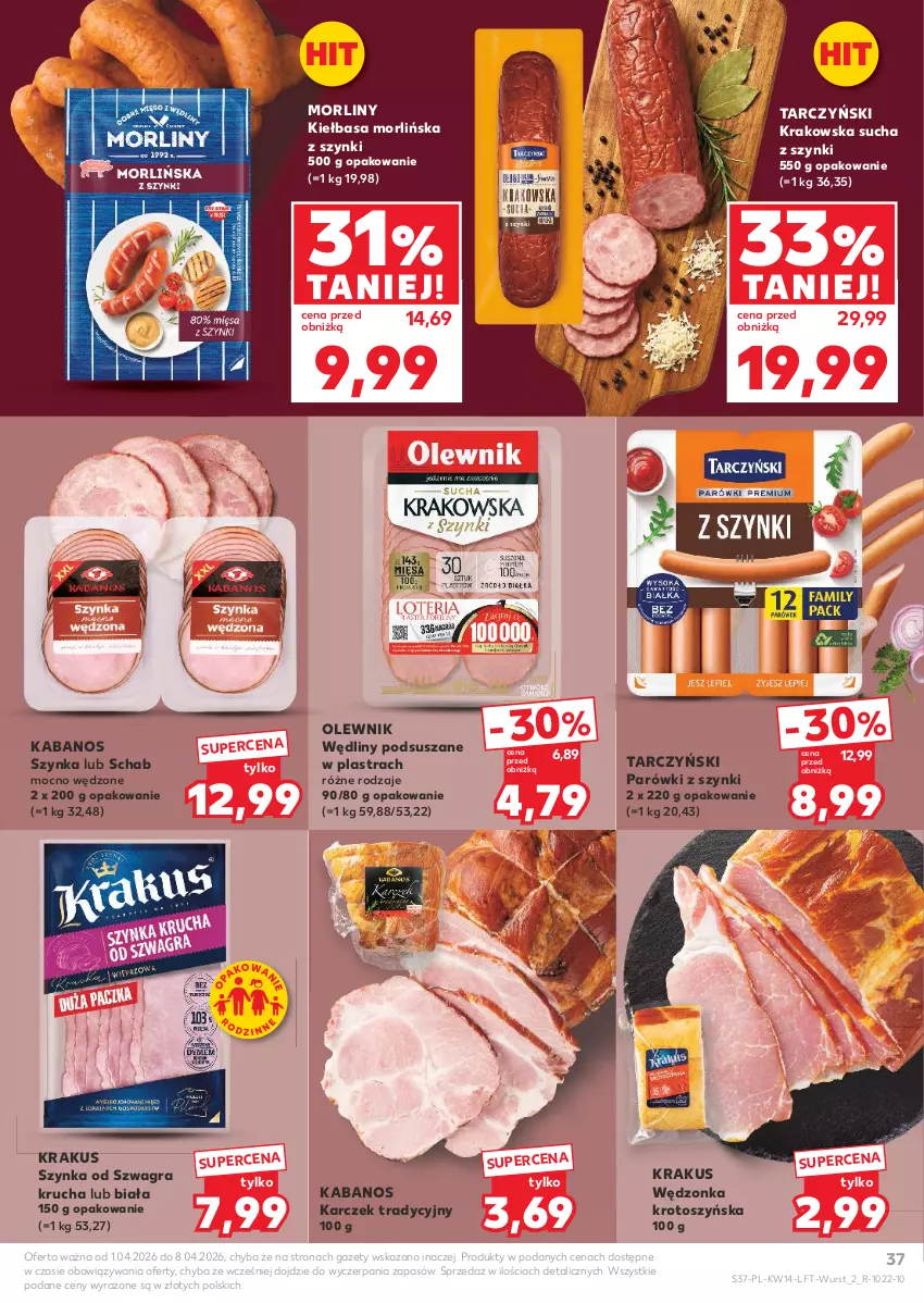 Gazetka promocyjna Kaufland - Gazetka tygodnia - ważna 01.04 do 08.04.2026 - strona 37 - produkty: Gra, Kabanos, Kiełbasa, Krakus, Morliny, Olewnik, Parówki, Parówki z szynki, Szynka, Tarczyński