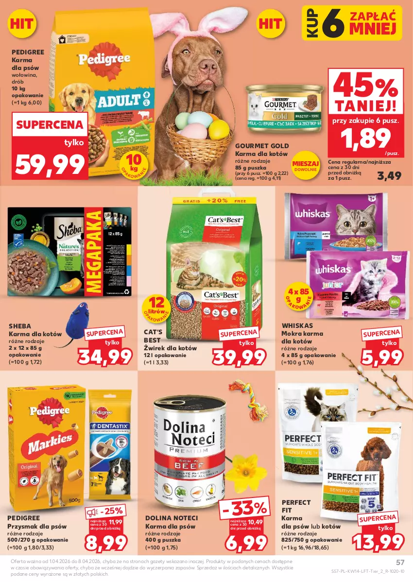 Gazetka promocyjna Kaufland - Gazetka tygodnia - ważna 01.04 do 08.04.2026 - strona 57 - produkty: Drób, Gourmet Gold, Mokra karma, Pedigree, Sheba, Whiskas, Wołowina