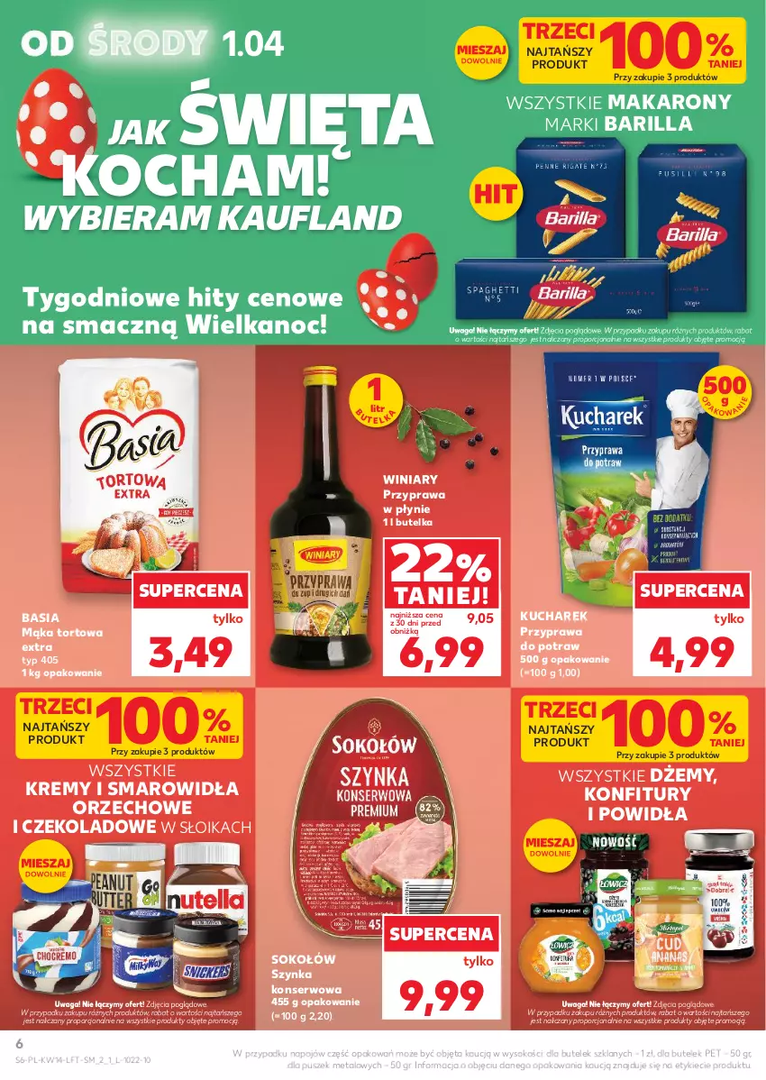 Gazetka promocyjna Kaufland - Gazetka tygodnia - ważna 01.04 do 08.04.2026 - strona 6 - produkty: Barilla, Basia, Dżem, Koc, Kucharek, Mąka, Mąka tortowa, Makaron, Por, Przyprawa do potraw, Przyprawa w płynie, Ser, Sok, Sokołów, Szynka, Szynka konserwowa, Waga, Winiary