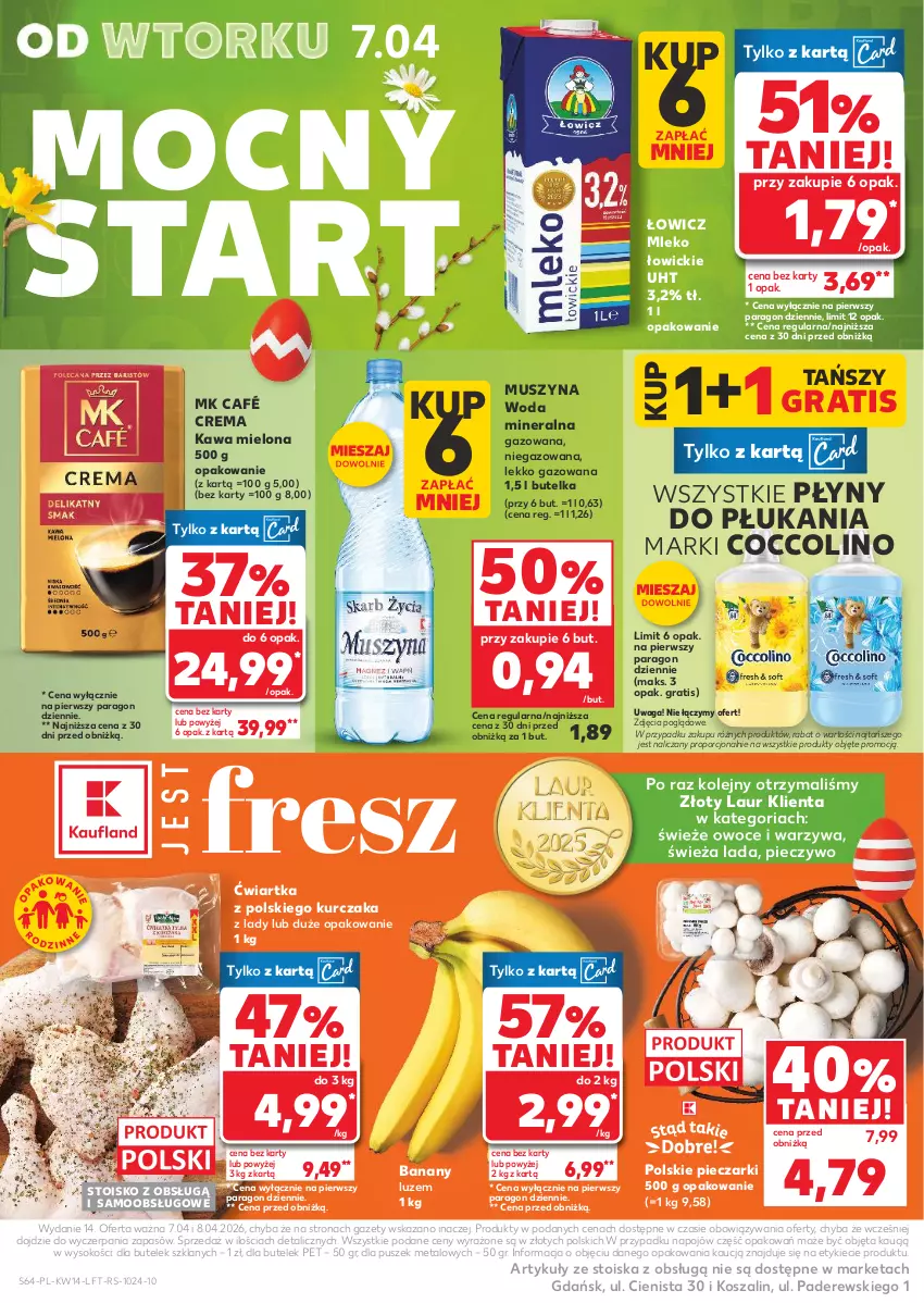 Gazetka promocyjna Kaufland - Gazetka tygodnia - ważna 01.04 do 08.04.2026 - strona 64 - produkty: Banany, Coccolino, Gra, Kawa, Kawa mielona, Kosz, Kurczak, Laur, Mleko, Mus, Olej, Owoce, Piec, Pieczywo, Por, Sok, Szal, Szyna, Waga, Warzywa, Woda, Woda mineralna