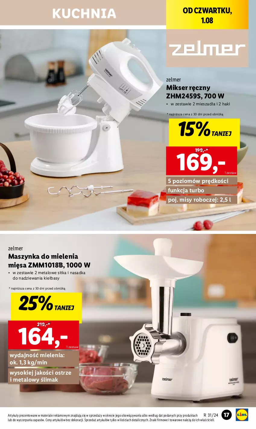 Gazetka promocyjna Lidl - GAZETKA - ważna 29.07 do 03.08.2024 - strona 19 - produkty: Kuchnia, Maszynka, Maszynka do mielenia, Mikser, Mikser ręczny, Ser, Sok, Szynka, Zelmer