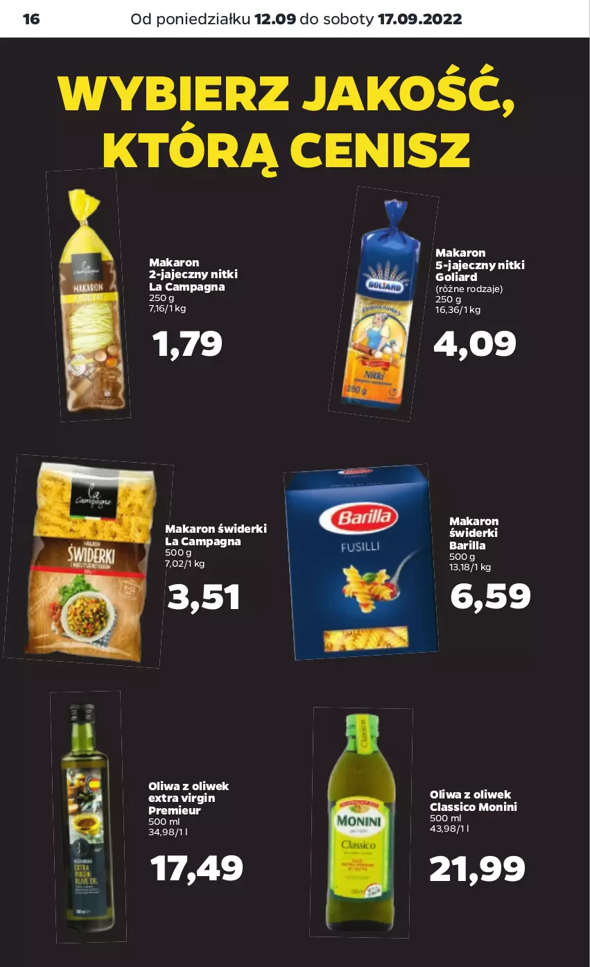 Gazetka promocyjna Netto - Artykuły spożywcze - ważna 12.09 do 17.09.2022 - strona 16 - produkty: Barilla, Gin, Goliard, Makaron, Monini, Oliwa, Oliwa z oliwek