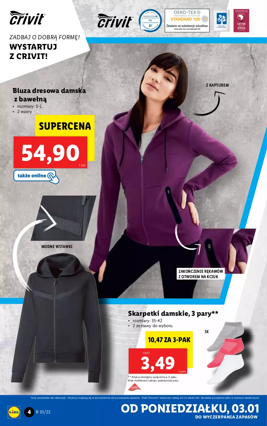 Gazetka promocyjna Lidl - GAZETKA - ważna 03.01 do 09.01.2022 - strona 4 - produkty: Bluza, Bluza dresowa, Dres, Karp, Skarpetki