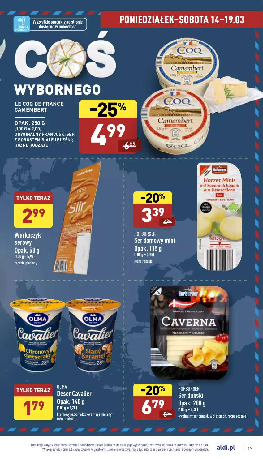 Gazetka promocyjna Aldi - Pełny katalog - ważna 14.03 do 19.03.2022 - strona 17 - produkty: Burger, Camembert, Deser, Gin, Hofburger, Koc, Lodówka, Olma, Por, Ser, Tera