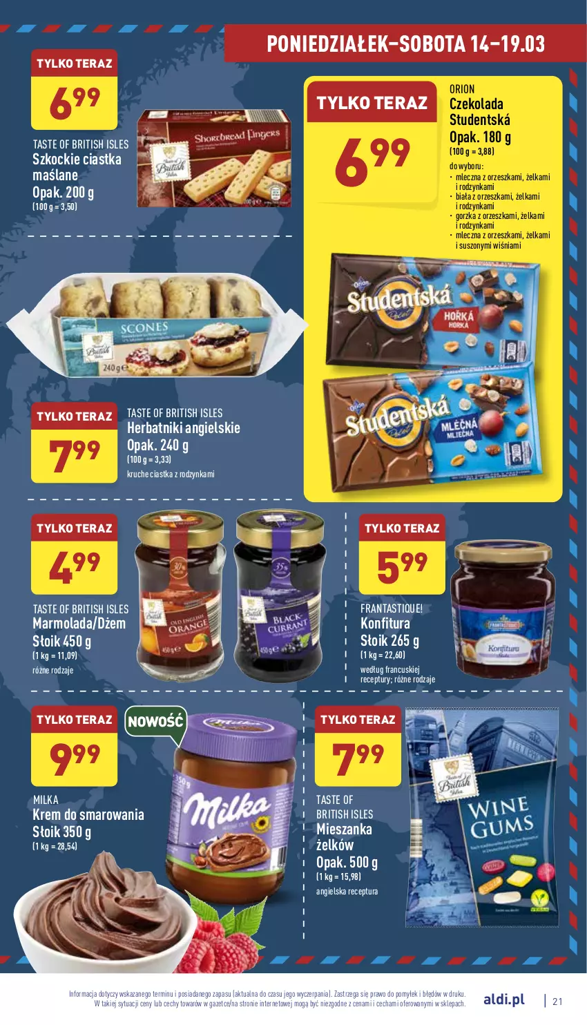 Gazetka promocyjna Aldi - Pełny katalog - ważna 14.03 do 19.03.2022 - strona 21 - produkty: Brit, Ciastka, Czekolada, Dżem, Herbatniki, Koc, Konfitura, Marmolada, Milka, Mola, Tera