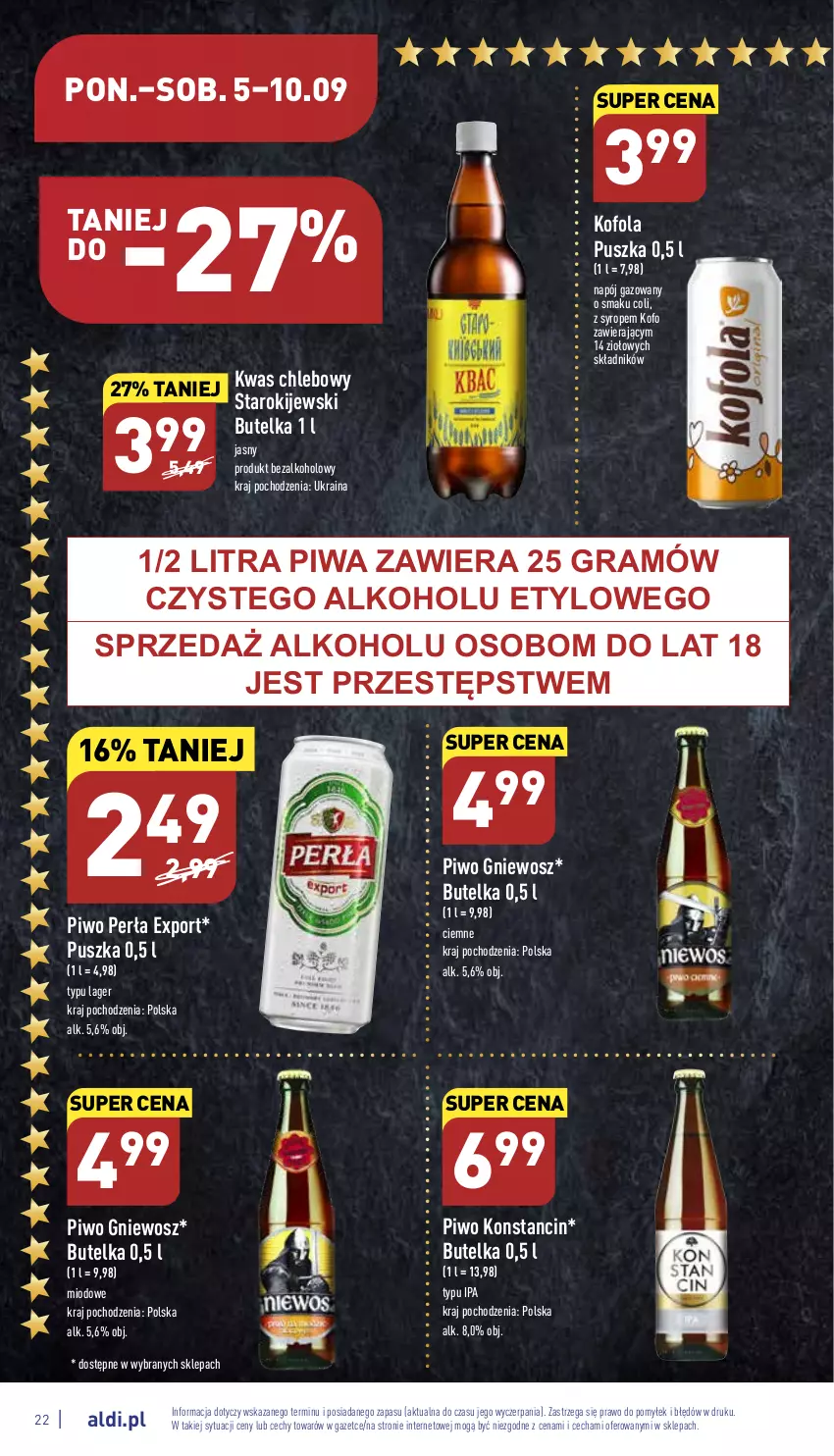 Gazetka promocyjna Aldi - Pełny katalog - ważna 05.09 do 10.09.2022 - strona 22 - produkty: Chleb, Gra, Kije, Napój, Napój gazowany, Perła, Piwa, Piwo, Por, Syrop