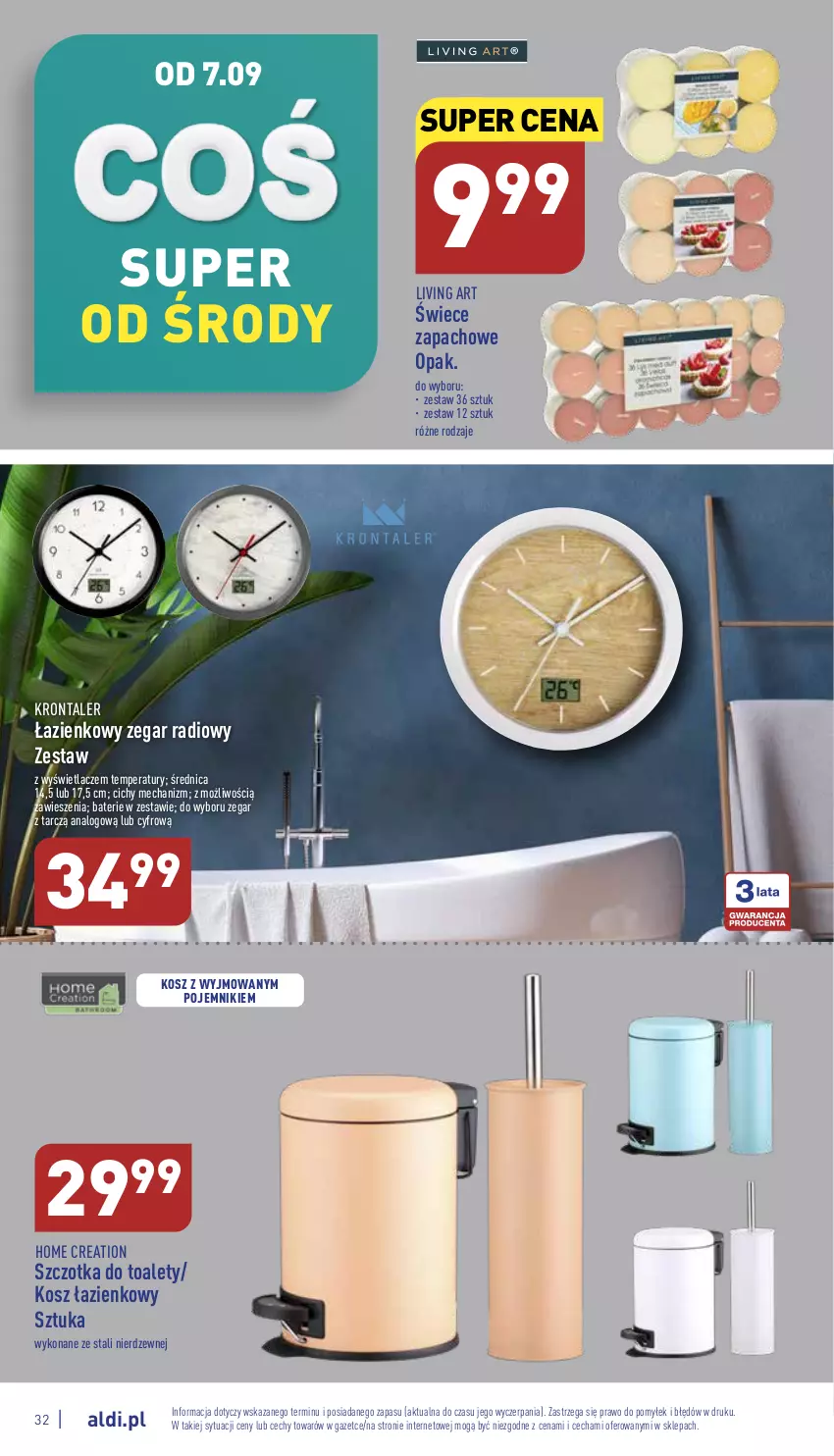 Gazetka promocyjna Aldi - Pełny katalog - ważna 05.09 do 10.09.2022 - strona 32 - produkty: Kosz, Kosz łazienkowy, Pojemnik, Szczotka, Zegar