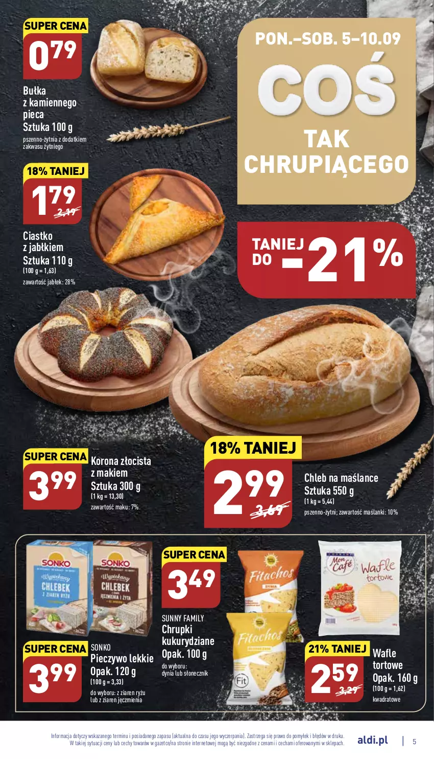 Gazetka promocyjna Aldi - Pełny katalog - ważna 05.09 do 10.09.2022 - strona 5 - produkty: Bułka, Chleb, Chrupki, Fa, Lanki, Piec, Pieczywo, Ryż, Sonko, Wafle