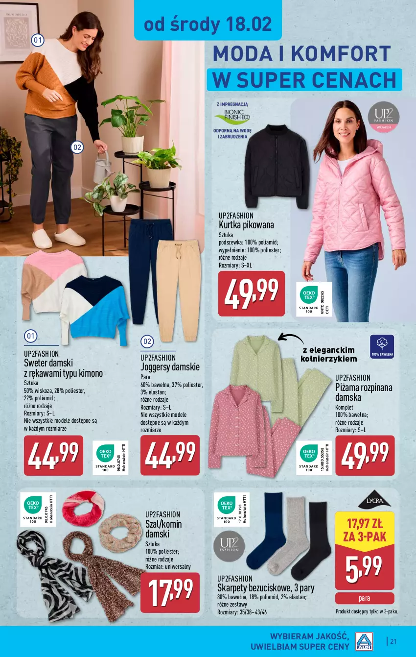 Gazetka promocyjna Aldi - Pełna oferta - ważna 16.02 do 21.02.2026 - strona 21 - produkty: Fa, Karp, Kawa, Kurtka, Moda, Piżama, Sweter, Szal, Wełna