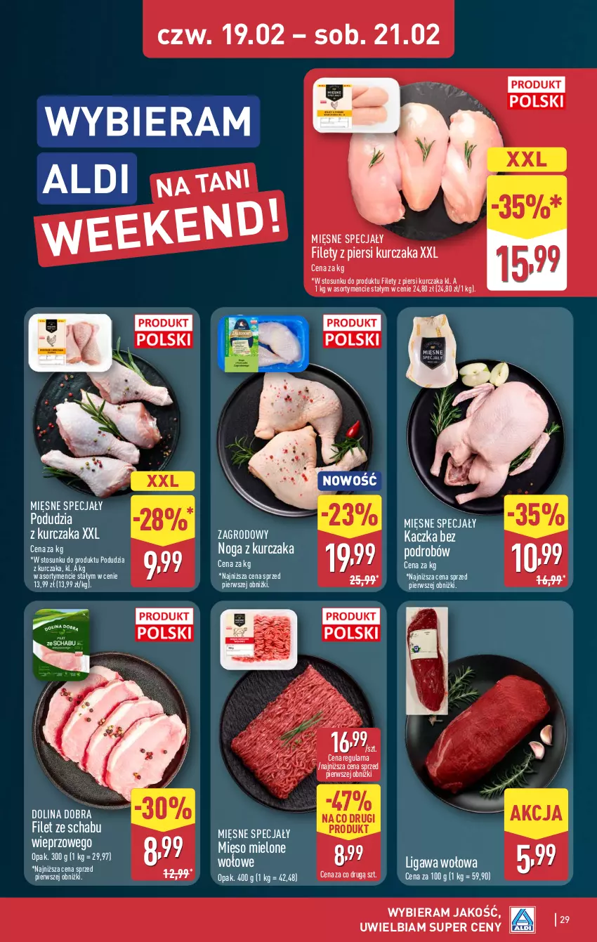Gazetka promocyjna Aldi - Pełna oferta - ważna 16.02 do 21.02.2026 - strona 29 - produkty: Kaczka, Kurczak, Mięsne specjały, Mięso, Mięso mielone