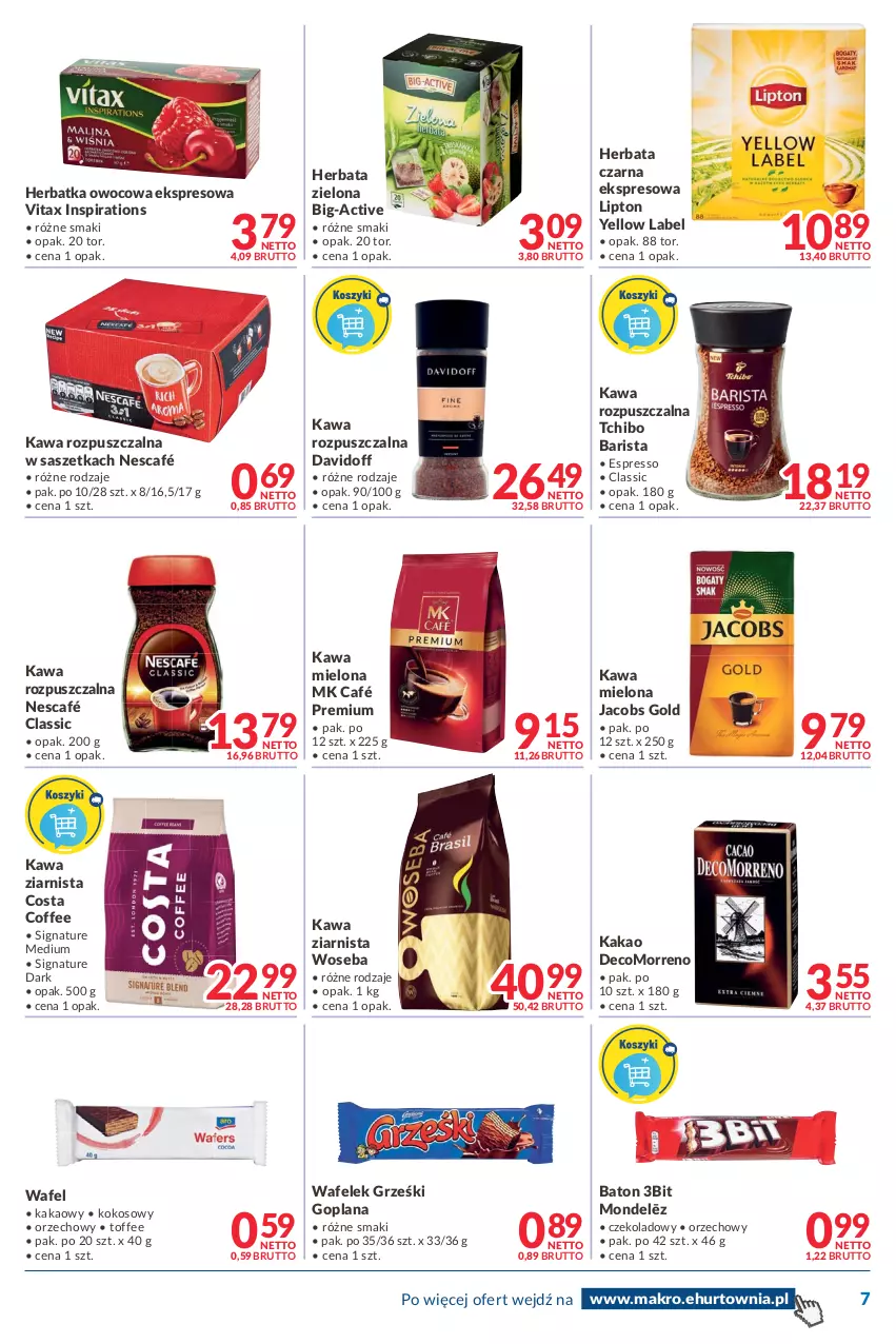 Gazetka promocyjna Makro - [Oferta promocyjna] Dostawy - ważna 26.07 do 08.08.2022 - strona 7 - produkty: Baton, Davidoff, Goplana, Grześki, Herbata, Herbata czarna, Jacobs, Kakao, Kawa, Kawa mielona, Kawa rozpuszczalna, Kawa ziarnista, Kokos, LANA, Lipton, Nescafé, Tchibo, Tchibo Barista, Vitax, Wafelek, Woseba