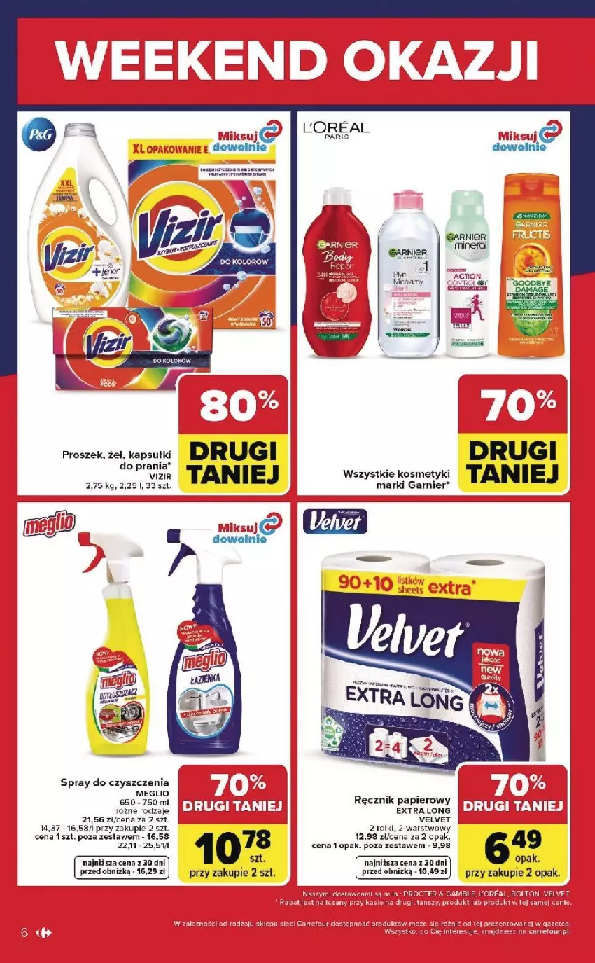 Gazetka promocyjna Carrefour - Gazetka Weekend okazji już od czwartku! - ważna 23.04 do 26.04.2026 - strona 6 - produkty: Fa, Garnier, Papier, Ręcznik, Rolki, Spray do czyszczenia, Velvet