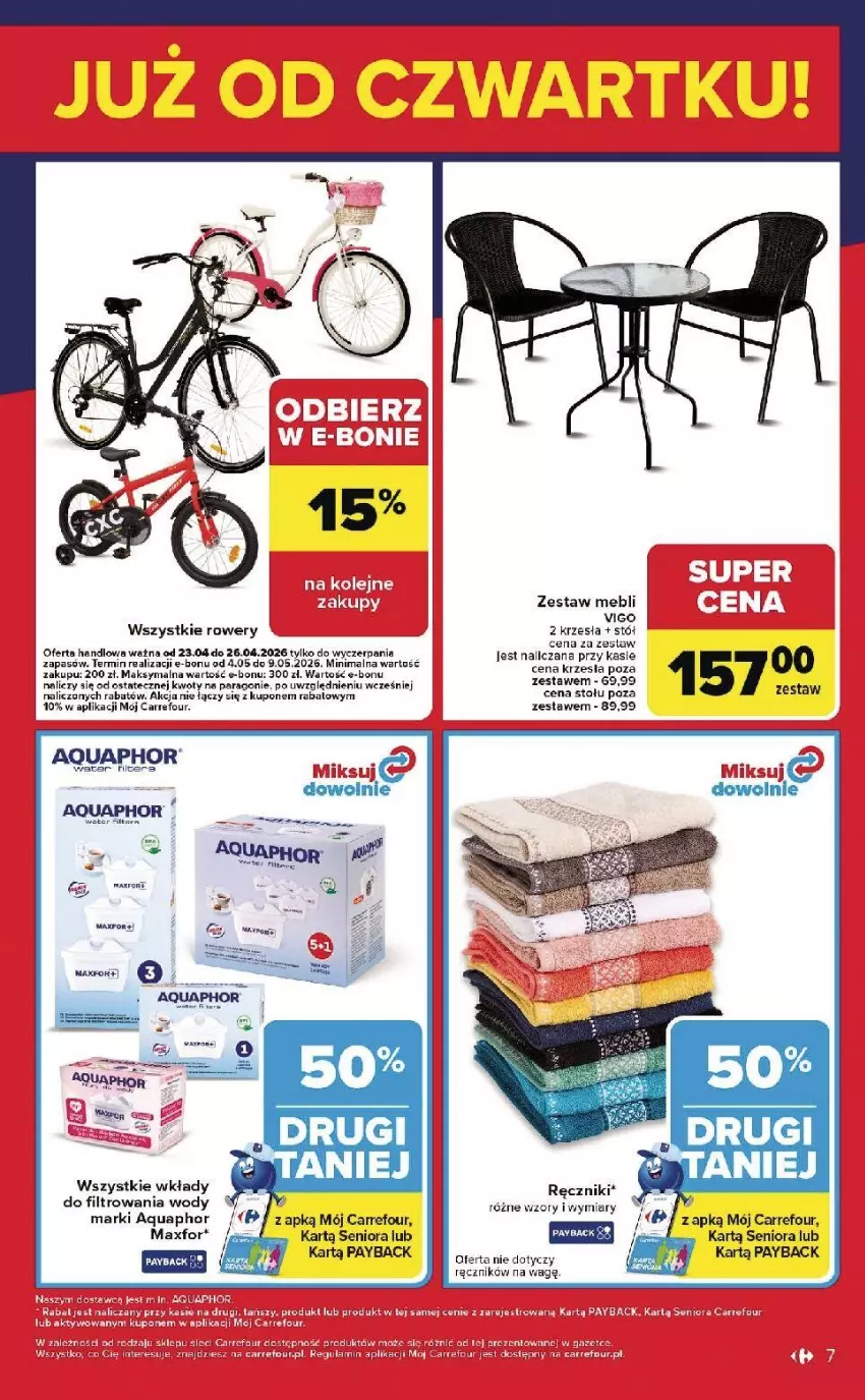 Gazetka promocyjna Carrefour - Gazetka Weekend okazji już od czwartku! - ważna 23.04 do 26.04.2026 - strona 7 - produkty: Aquaphor, Fa, Ręcznik, Rower, Stół