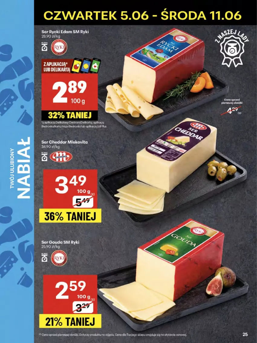 Gazetka promocyjna Delikatesy Centrum - Franczyza DC23 Czwartek - ważna 05.06 do 11.06.2025 - strona 25 - produkty: Cheddar, Edam, Gouda, Mleko, Mlekovita, Rum, Rycki Edam, Ser