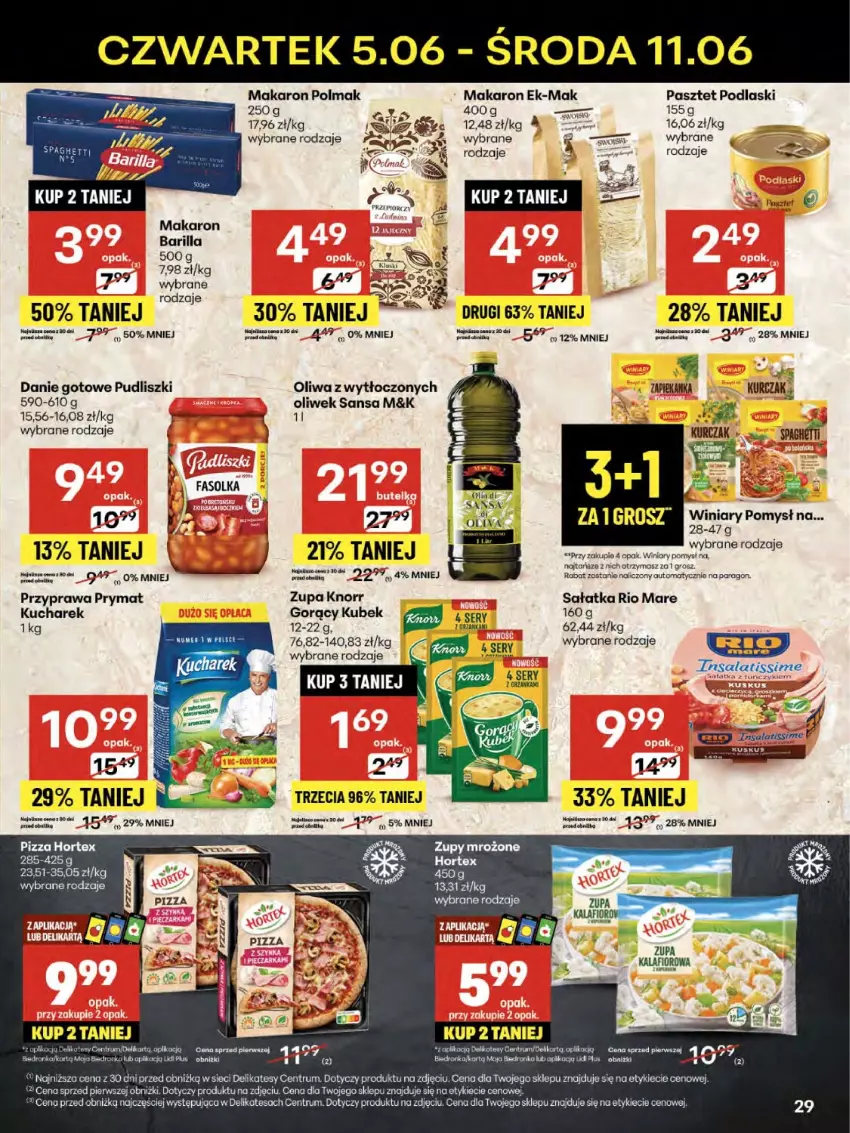 Gazetka promocyjna Delikatesy Centrum - Franczyza DC23 Czwartek - ważna 05.06 do 11.06.2025 - strona 29 - produkty: Barilla, Danie gotowe, Gala, Gra, Hortex, Knorr, Koc, Kubek, Kucharek, Kurczak, Makaron, Oliwa, Olma, Orka, Pasztet, Podlaski, Prymat, Pudliszki, Rio Mare, Rum, Sałat, Sałatka, Ser, Winiary, Zapiekanka, Zupa