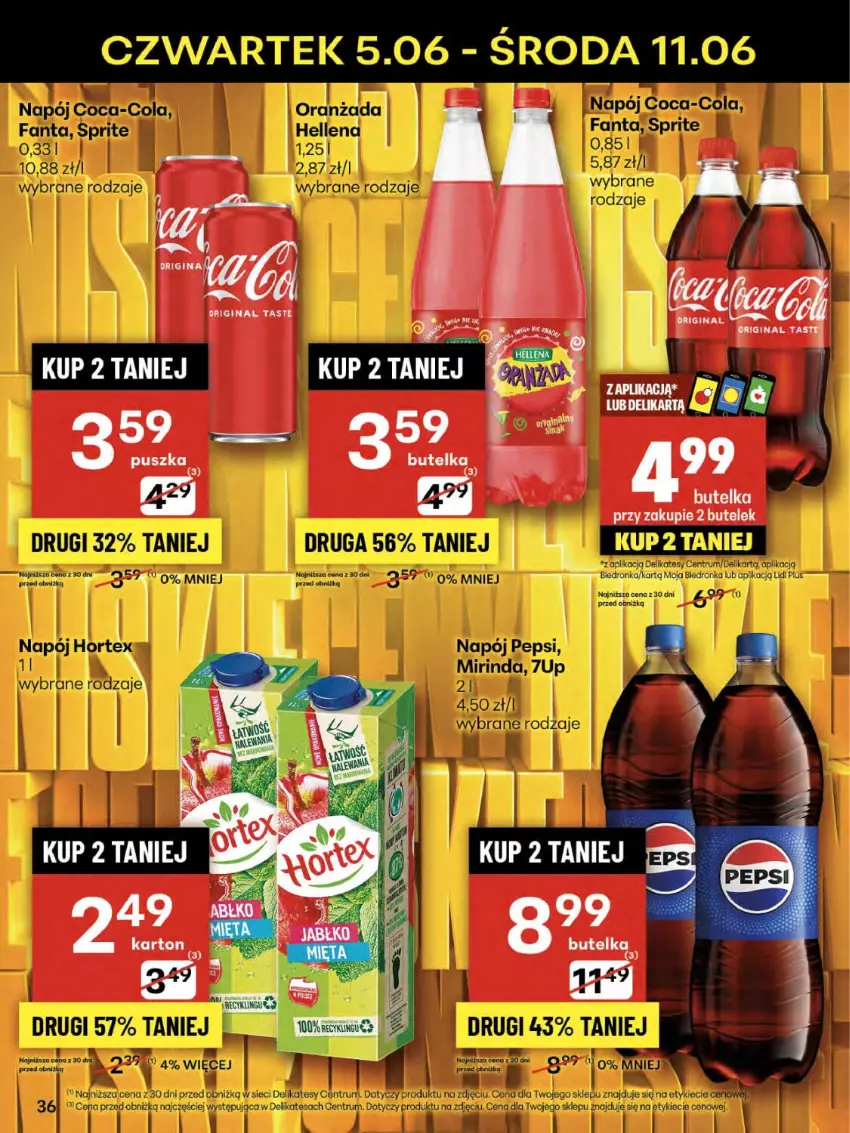 Gazetka promocyjna Delikatesy Centrum - Franczyza DC23 Czwartek - ważna 05.06 do 11.06.2025 - strona 36 - produkty: 7up, Coca-Cola, Fa, Fanta, Gin, Mirinda, Napój, Pepsi, Por, Rum, Sprite