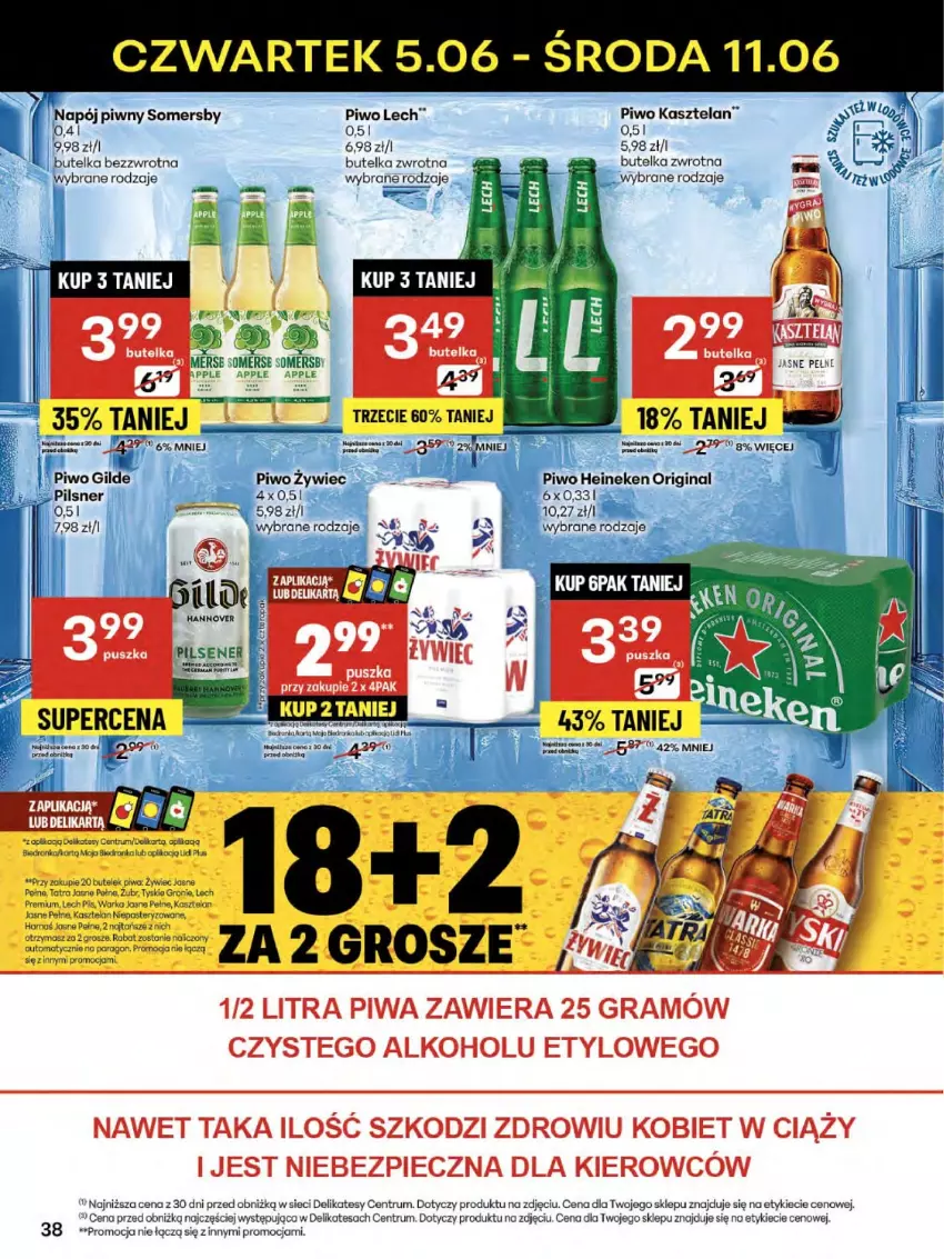 Gazetka promocyjna Delikatesy Centrum - Franczyza DC23 Czwartek - ważna 05.06 do 11.06.2025 - strona 38 - produkty: Gin, Gra, Heineken, Kasztelan, Koc, Orka, Piec, Piwa, Piwo, Rum, Somersby, Tatra, Tyskie, Warka