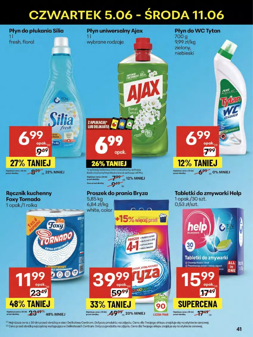 Gazetka promocyjna Delikatesy Centrum - Franczyza DC23 Czwartek - ważna 05.06 do 11.06.2025 - strona 41 - produkty: Ajax, Bryza, Flora, Foxy, Płyn do płukania, Płyn do wc, Proszek do prania, Ręcznik, Ręcznik kuchenny, Rum, Tablet, Tabletki do zmywarki, Tytan, Zmywarki