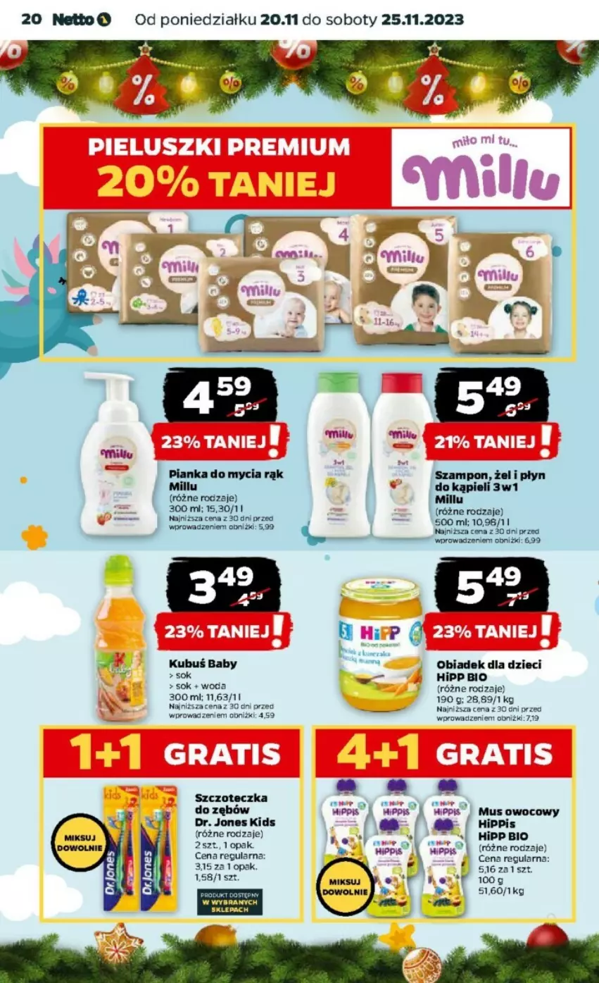 Gazetka promocyjna Netto - ważna 20.11 do 25.11.2023 - strona 13 - produkty: Dzieci, HiPP, Hipp Bio, Kubuś, Mus, Płyn do kąpieli, Sok, Szampon, Szczoteczka, Szczoteczka do zębów, Woda