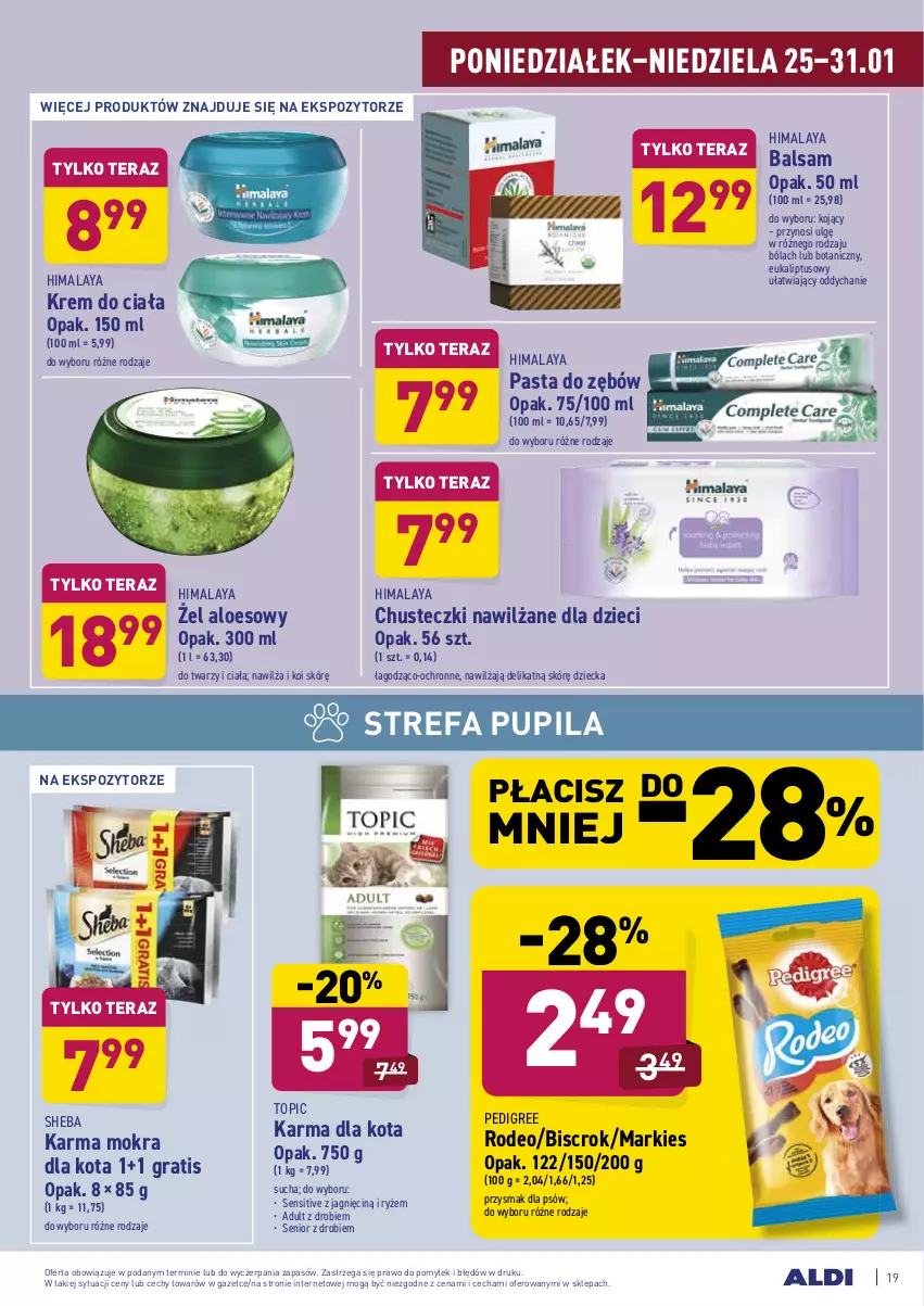 Gazetka promocyjna Aldi - ALE! CENA - ważna 25.01 do 31.01.2021 - strona 19 - produkty: Chusteczki, Dzieci, Fa, Gra, Himalaya, Krem do ciała, LG, Pasta do zębów, Pedigree, Ryż, Sheba, Tera, Top