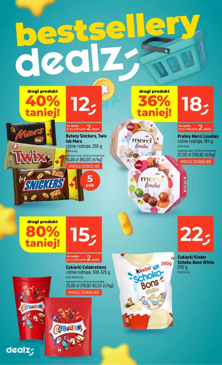 Gazetka promocyjna Dealz - NOWA GAZETKA - ważna 02.04 do 08.04.2026 - strona 18 - produkty: Baton, Cukier, Cukierki, Kinder, Mars, Merci, Praliny, Snickers, Twix