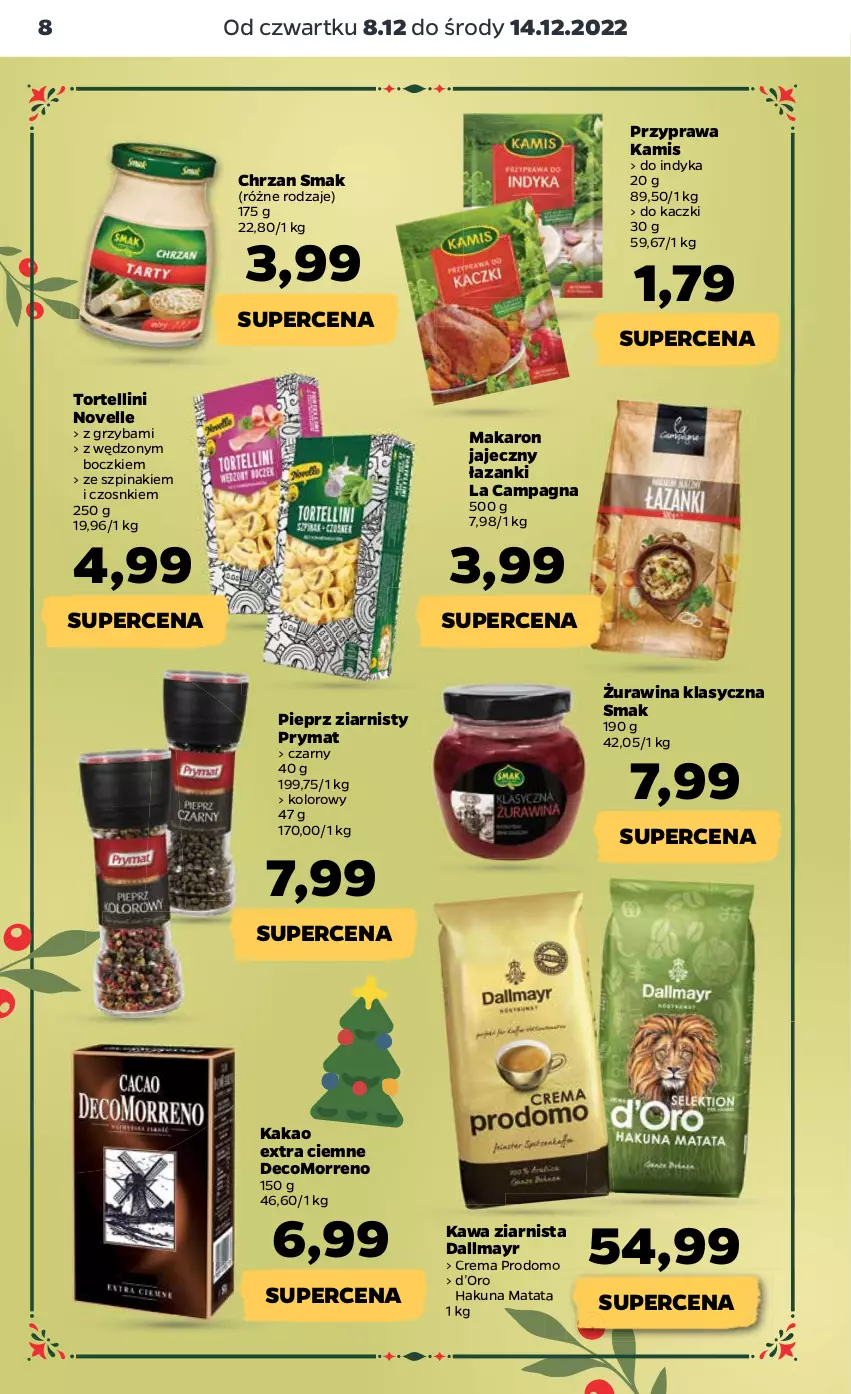 Gazetka promocyjna Netto - Artykuły spożywcze - ważna 08.12 do 14.12.2022 - strona 8 - produkty: Chrzan, Dallmayr, Kakao, Kamis, Kawa, Kawa ziarnista, Makaron, Pieprz, Prymat, Szpinak