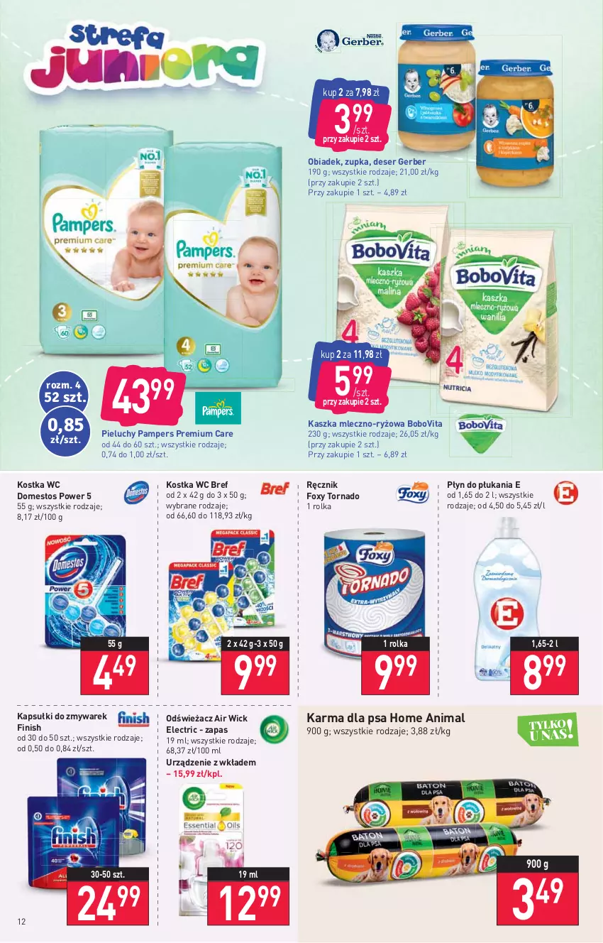 Gazetka promocyjna Stokrotka - Supermarket - ważna 29.12.2021 do 04.01.2022 - strona 12 - produkty: Air Wick, BoboVita, Bref, Deser, Domestos, Finish, Foxy, Gerber, Pampers, Pieluchy, Płyn do płukania, Ręcznik, Ryż, Ser