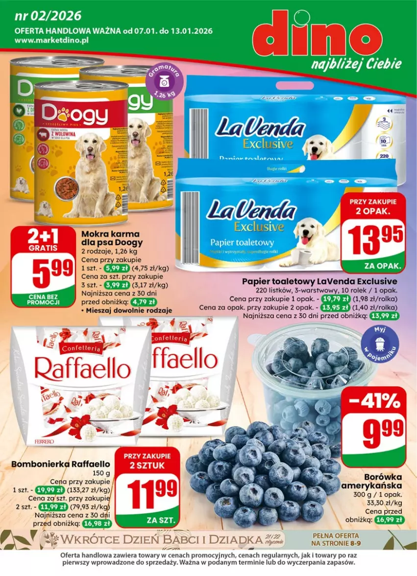 Gazetka promocyjna Dino - Gazetka 02 / 2026 - ważna 07.01 do 13.01.2026 - strona 1 - produkty: Fa, Ferrero, Mokra karma, Papier, Papier toaletowy, Raffaello