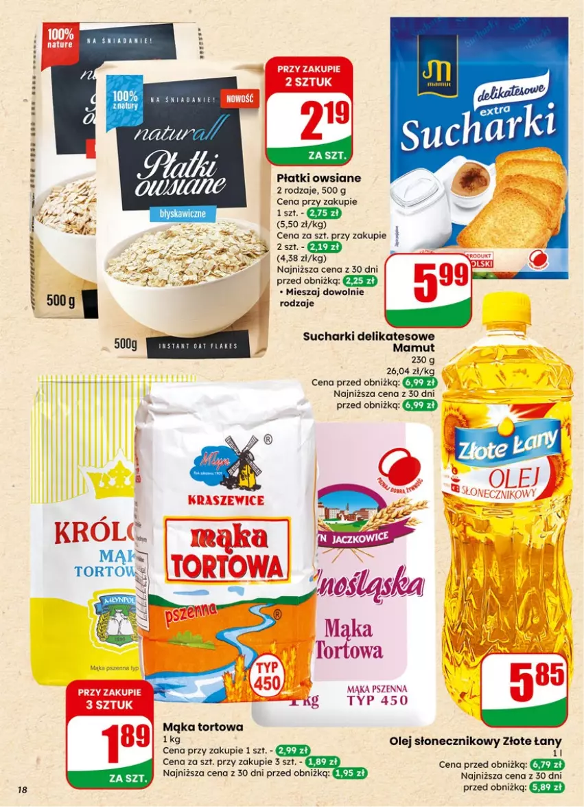 Gazetka promocyjna Dino - Gazetka 02 / 2026 - ważna 07.01 do 13.01.2026 - strona 18 - produkty: Mąka, Mąka tortowa, Olej, Olej słonecznikowy, Płatki owsiane, Por