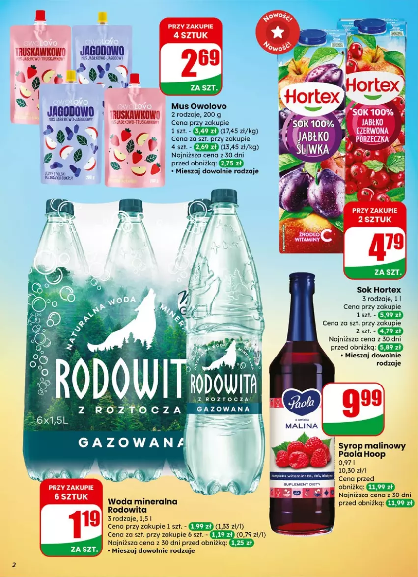 Gazetka promocyjna Dino - Gazetka 02 / 2026 - ważna 07.01 do 13.01.2026 - strona 2 - produkty: Hoop, Hortex, Mus, Paola, Por, Sok, Syrop, Woda, Woda mineralna