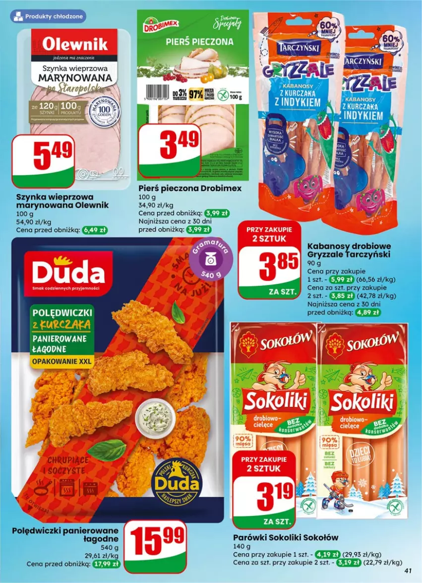 Gazetka promocyjna Dino - Gazetka 02 / 2026 - ważna 07.01 do 13.01.2026 - strona 41 - produkty: Drób, Drobimex, Parówki, Parówki sokoliki, Piec, Sok, Sokołów, Szynka, Szynka wieprzowa