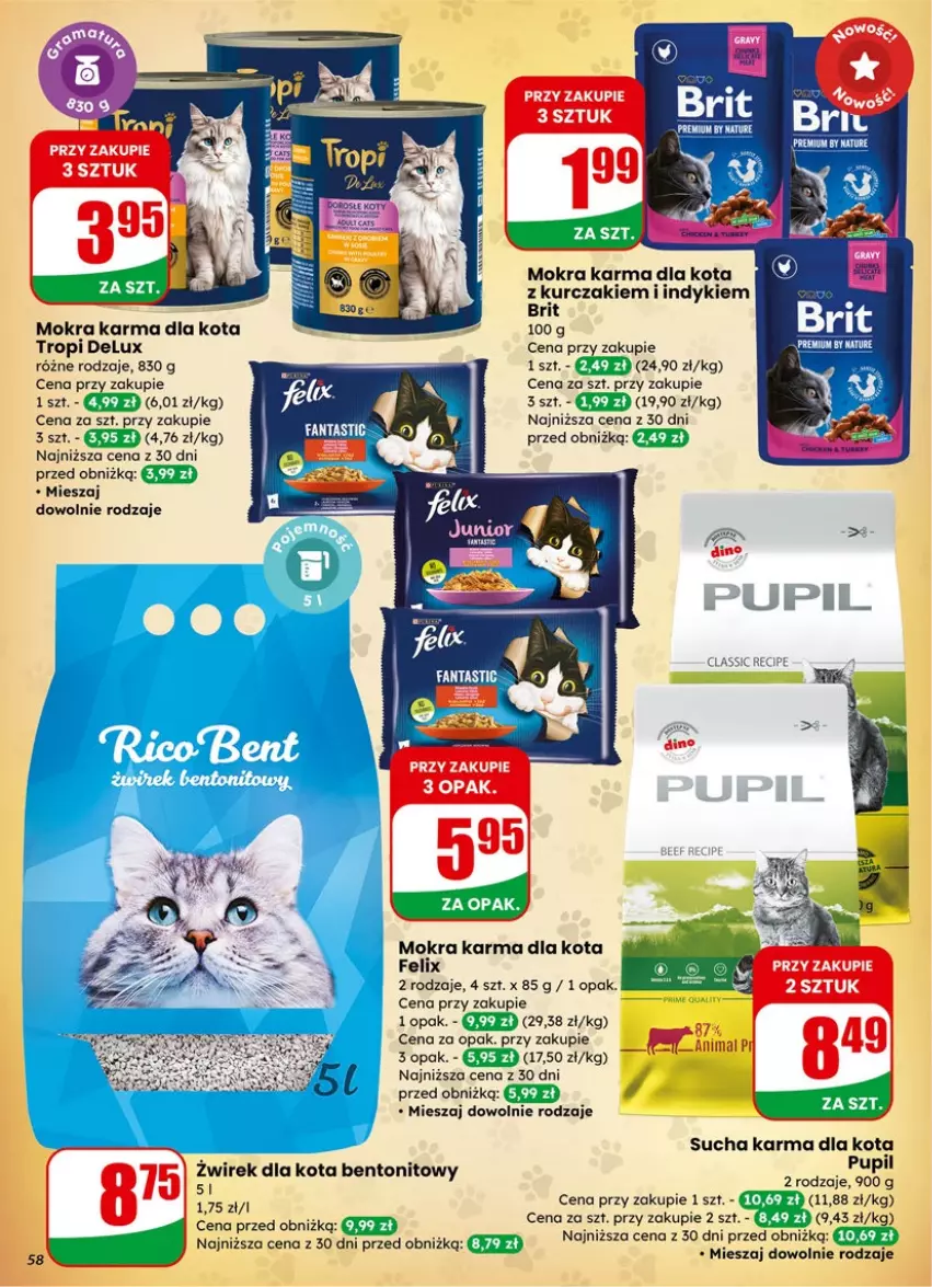 Gazetka promocyjna Dino - Gazetka 02 / 2026 - ważna 07.01 do 13.01.2026 - strona 58 - produkty: Brit, Felix, Kurczak, LG, Mokra karma, Sucha karma