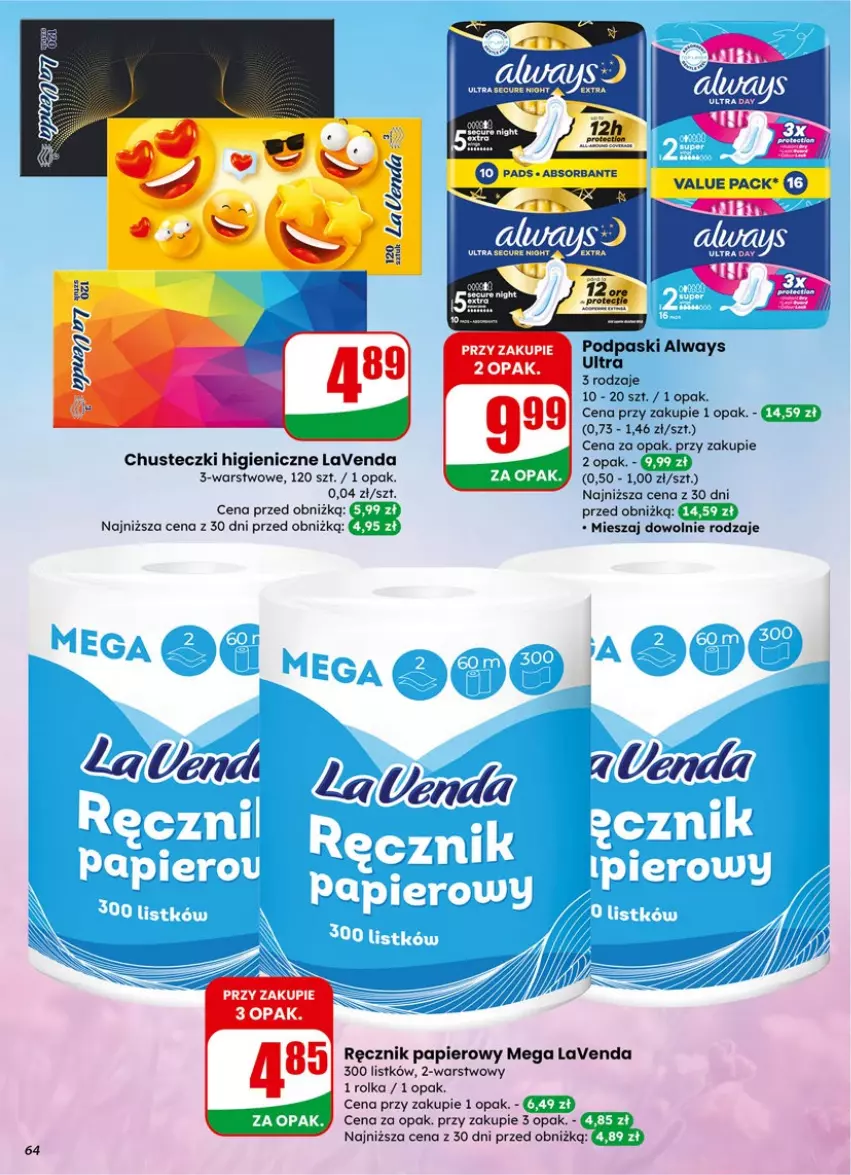Gazetka promocyjna Dino - Gazetka 02 / 2026 - ważna 07.01 do 13.01.2026 - strona 64 - produkty: Always, Chusteczki, Papier, Podpaski, Ręcznik