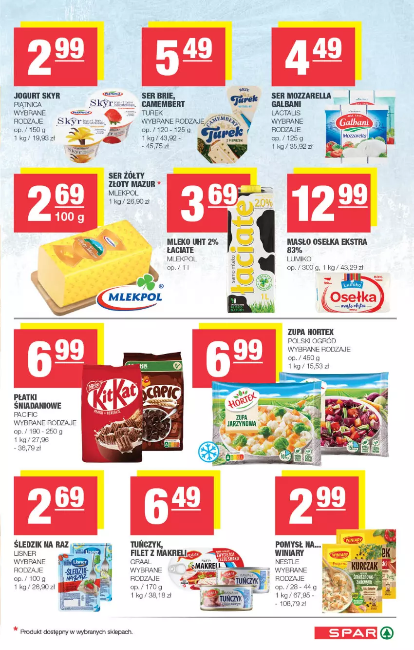 Gazetka promocyjna Spar - Spar - ważna 21.10 do 31.10.2024 - strona 3 - produkty: Brie, Camembert, Cif, Danio, Filet z makreli, Galbani, Gra, Graal, Hortex, Jogurt, Lisner, Masło, Mleko, Mozzarella, Ogród, Piątnica, Ser, Tuńczyk, Winiary, Złoty Mazur, Zupa