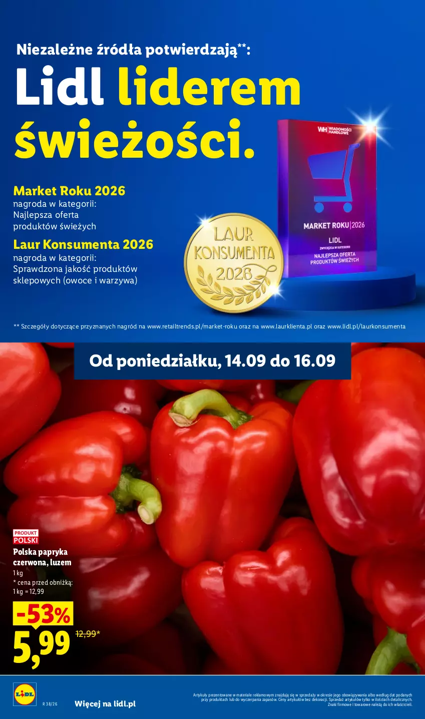 Gazetka promocyjna Lidl - Gazetka ważna od 14.09 do 16.09 - ważna 14.09 do 16.09.2026 - strona 26 - produkty: Laur, Owoce, Papryka, Papryka czerwona, Warzywa