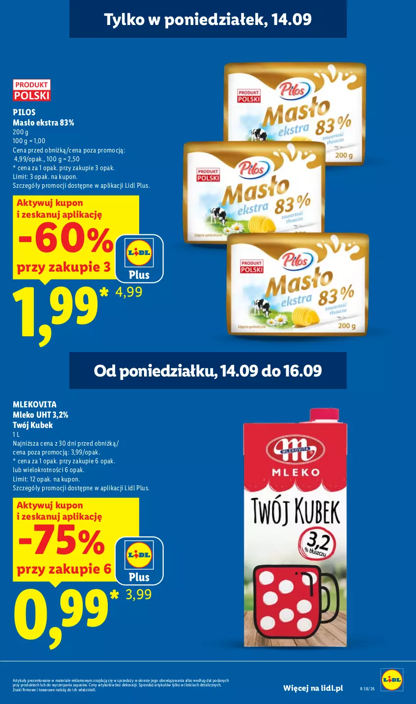 Gazetka promocyjna Lidl - Gazetka ważna od 14.09 do 16.09 - ważna 14.09 do 16.09.2026 - strona 3 - produkty: Kubek, Masło, Mleko, Mlekovita, Pilos