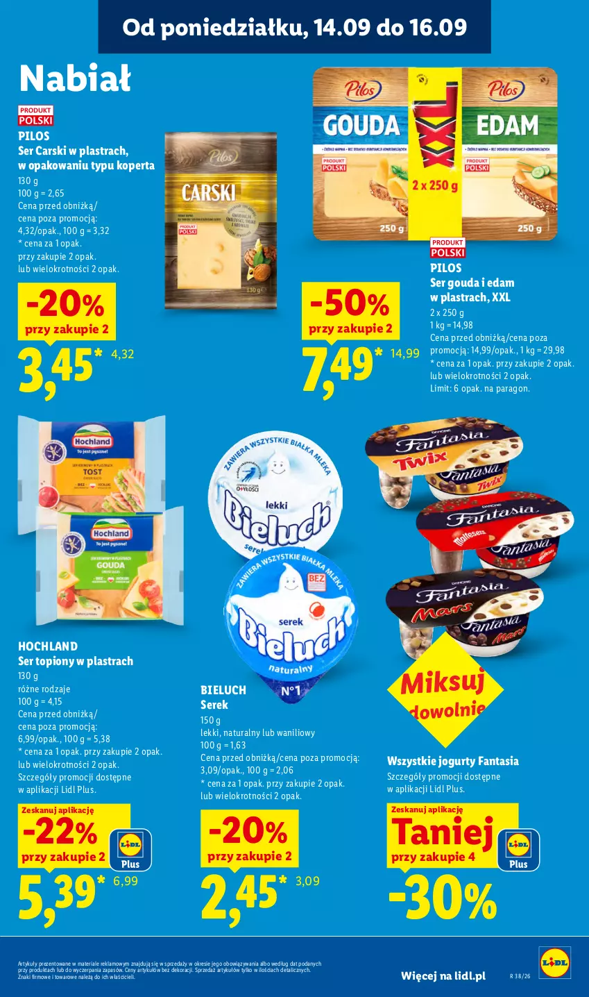 Gazetka promocyjna Lidl - Gazetka ważna od 14.09 do 16.09 - ważna 14.09 do 16.09.2026 - strona 41 - produkty: Bieluch, Cars, Edam, Fa, Fanta, Gouda, Hochland, Jogurt, Pilos, Ser, Ser topiony, Serek, Top