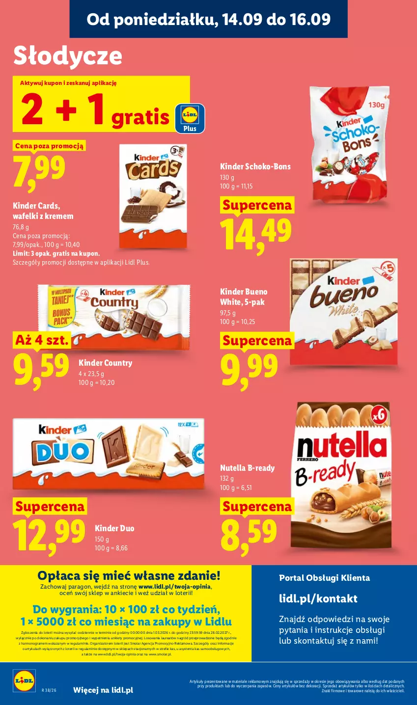 Gazetka promocyjna Lidl - Gazetka ważna od 14.09 do 16.09 - ważna 14.09 do 16.09.2026 - strona 52 - produkty: Gra, Kinder, Kinder Bueno, Laur, Mola, Nutella, Por, Portal