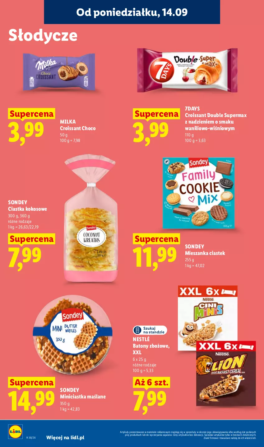 Gazetka promocyjna Lidl - Gazetka ważna od 14.09 do 16.09 - ważna 14.09 do 16.09.2026 - strona 56 - produkty: Baton, Ciastka, Croissant, Kokos, Milka, Nestlé, Stek