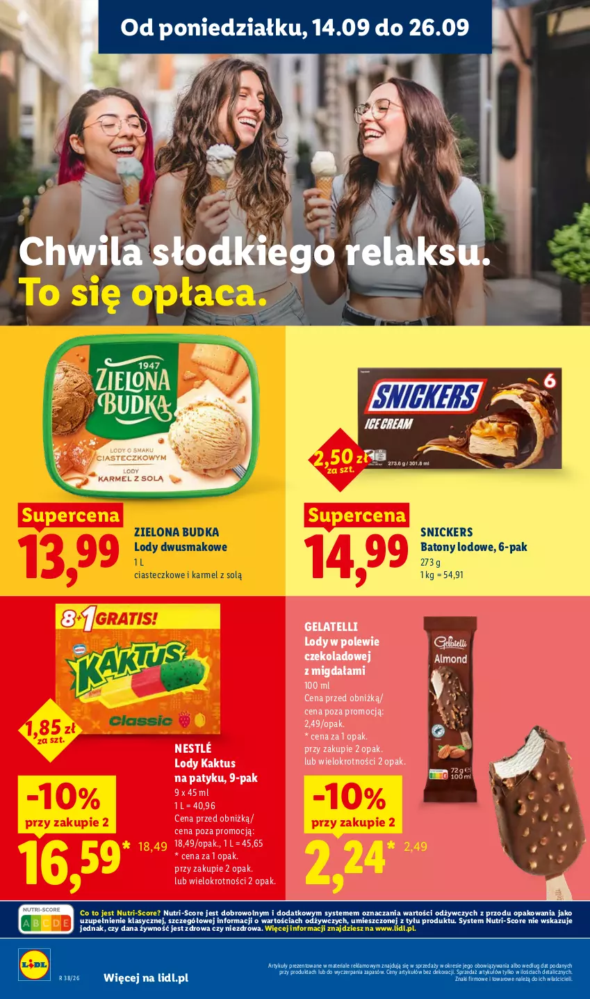 Gazetka promocyjna Lidl - Gazetka ważna od 14.09 do 16.09 - ważna 14.09 do 16.09.2026 - strona 68 - produkty: Baton, Kaktus, Lody, Nestlé, Snickers, Zielona Budka