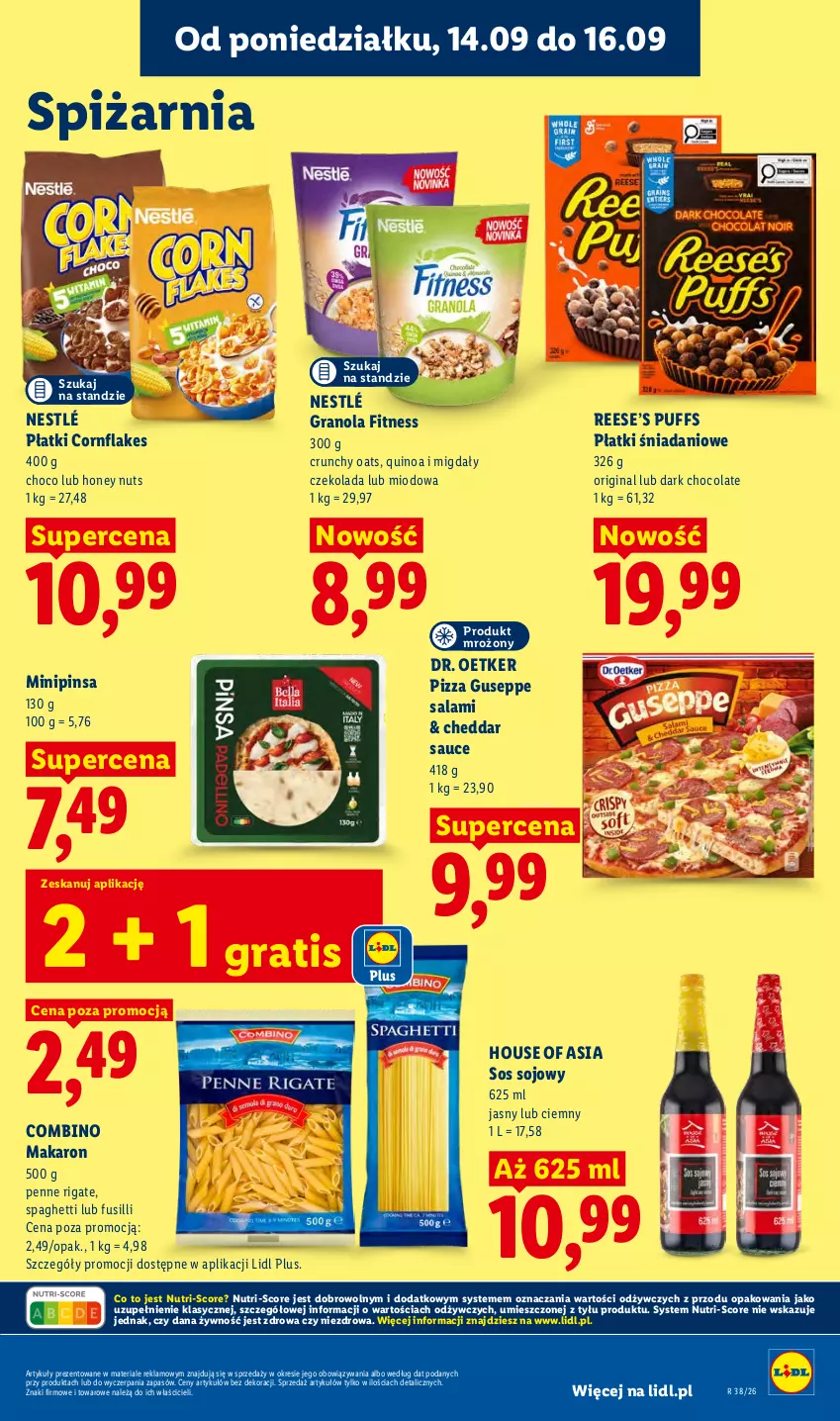 Gazetka promocyjna Lidl - Gazetka ważna od 14.09 do 16.09 - ważna 14.09 do 16.09.2026 - strona 69 - produkty: Cheddar, Czekolada, Danio, Dr. Oetker, Gin, Gra, Granola, House of Asia, Makaron, Migdały, Nestlé, Penne, Pizza, Puf, Quinoa, Salami, Sos, Sos sojowy, Spaghetti