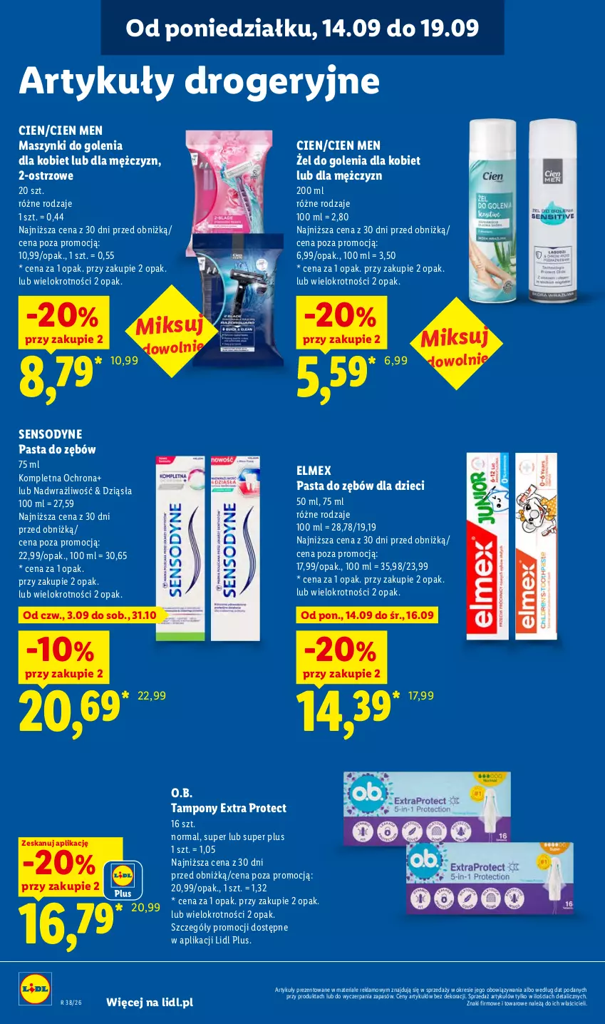 Gazetka promocyjna Lidl - Gazetka ważna od 14.09 do 16.09 - ważna 14.09 do 16.09.2026 - strona 74 - produkty: Dzieci, Elmex, O.B., Pasta do zębów, Sensodyne, Tampony